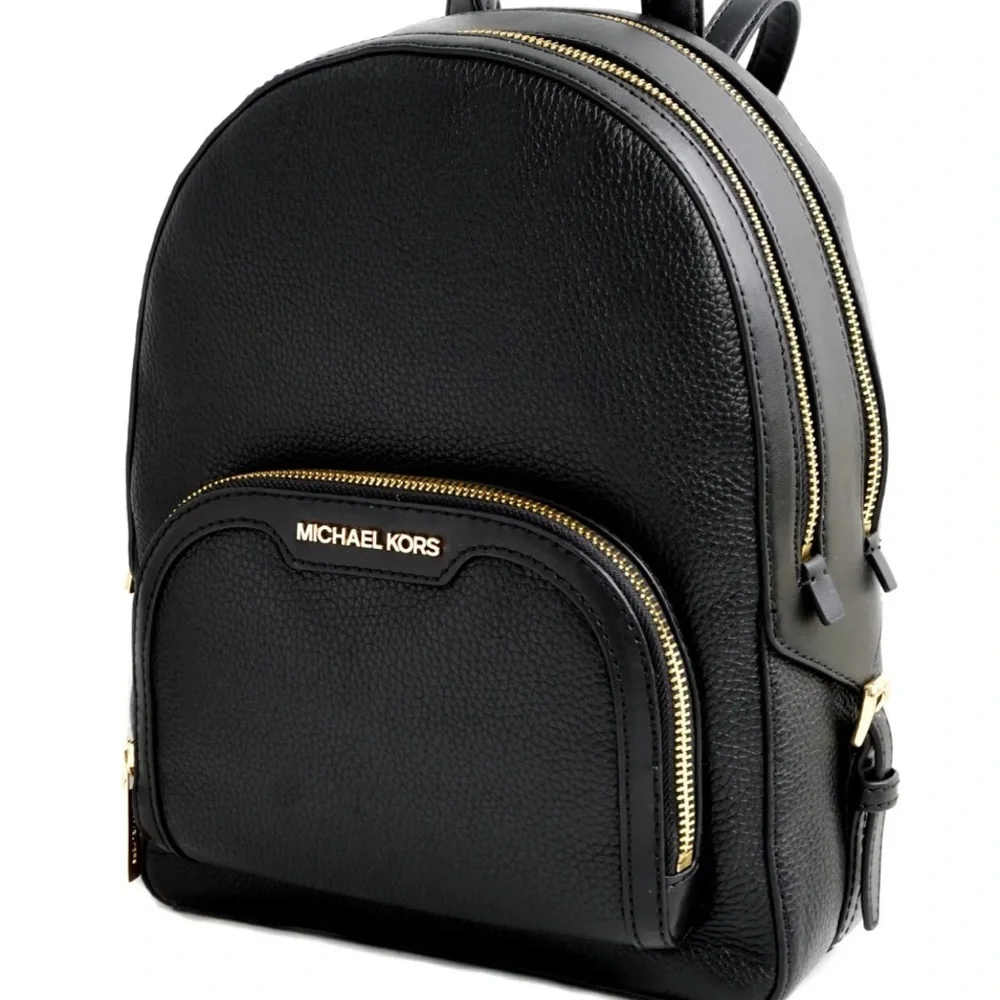 Michael Kors Jaycee Medium Pebbled Leather Backpack Black /Golden Tone Hardware
